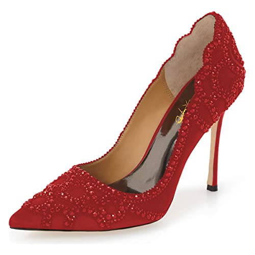 XYD Women Elegant Rhinestone Crystals Stiletto Heels for Wedding Bridal Pointed Toe Pumps Evening Shoes