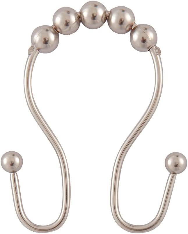 Utopia Alley Shower Rings, Double Roller Ball Shower Curtain Rings for Bathroom, Rust Resistant Stainless Steel Shower Curtain Hooks Rings (Brushed Nickel)