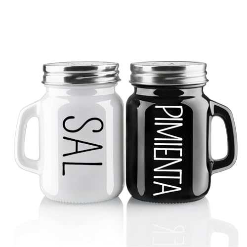Catálogo para Comprar On-line Saleros y pimenteros los 5 mejores. 49 U Chef Juego de Salero y Pimentero de Vidrio de 4 Onzas, Saleros para Bodas, Decoración de Cocina, Hogar y Restaurantes, Salero y Pimientero Moderno blanco y negro con Tapas de...