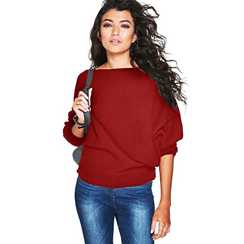BaZhaHei-Jersey Manga de murciélago Suelta Moda otoño e Invierno suéter de Punto Camisetas, Cardigan para Mujer Suelto y cómodo Blusa Mujer Sudadera de Moda Salvaje de Mujer Ropa Camisas (Rojo, L)