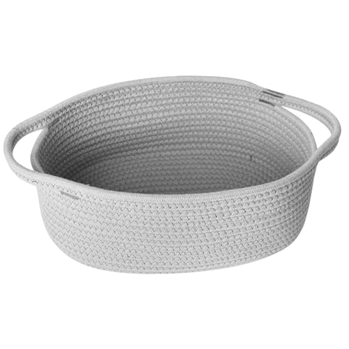 Image of Small Woven Gift Basket, Baskets for Gifts Empty, Cotton Rope Cat Dog Toy Bin Box, Baby Nursery Organizer, Easter Basket with Handle, Shelf Storage Bin for Decor, Gray, 12 inchx 8 inchx 5 inch
