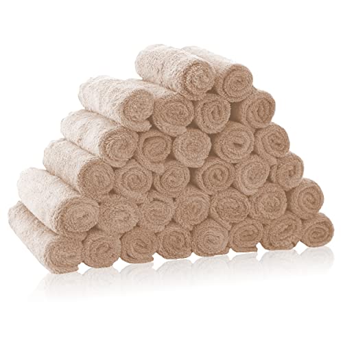 32 Pack Baby Washcloths - Luxury Coral Fleece - Extra Absorbent and Soft Wash Clothes for Newborns, Infants and Toddlers - Suitable for Sensitive Skin and New Born - Baby Shower - Brown, 10x10 Inch