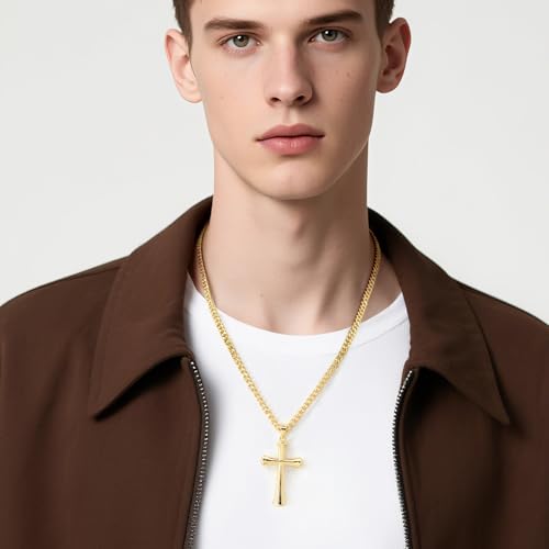 14K Gold Necklace for Men Gold Cross Necklace for Men Cross Pendant Necklaces for Mens Bold and Unique Bone-Style Shape Crosses Chain Necklaces for Mens4