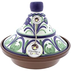 Olla De Barro Marroqui CERÁMICA ESPAÑA | Tajín barro refractario | Tajín marroquí | Tajín cerámica tradicional | Tajín para horno | Tajín con tapadera - Modelo M03 | Decoración 100% hecho a mano | 27x27x23 cm