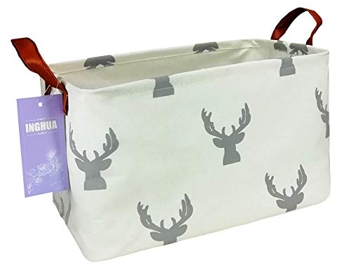 Image of Rectangular Storage Basket Fabric Organizer Bin for Toys,Books,Clothes,Gifts,Pets-Perfect for Home,Office,Nursery,Dorm,Shelf(Rec grey deer)
