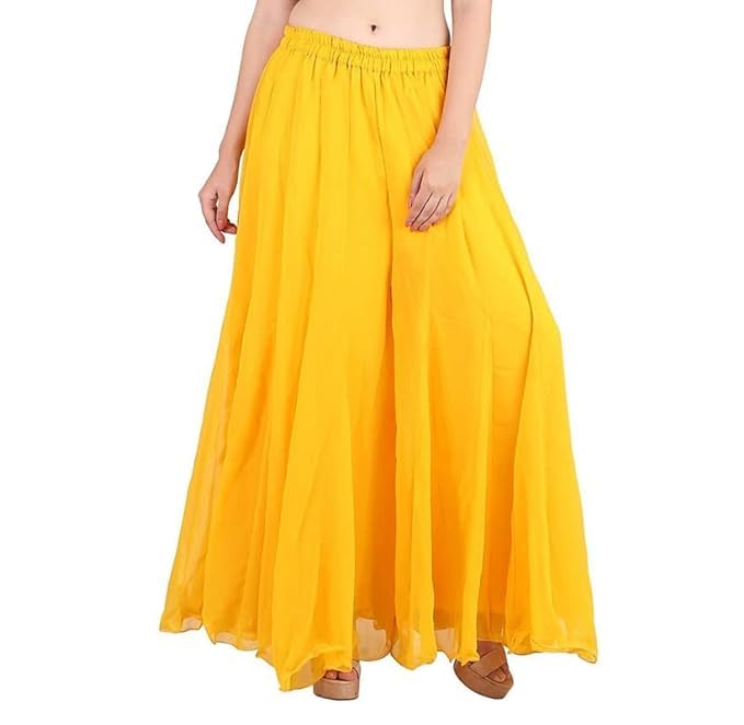 Image of Kvish Regular Loose Fit Solid Colour Georgette Flared Sharara Palazzo for Women
