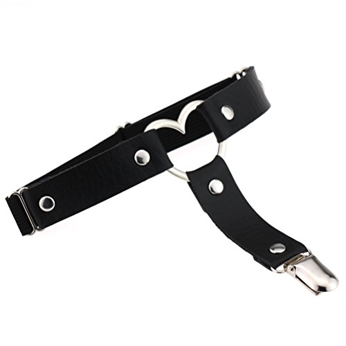Women Leather Garters Sexy Heart Leg Garter Belt Kawaii Punk Rock Anti-Slip Clips Elastic Garter 2pcs3
