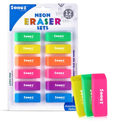 Sooez Pencil Eraser, 12 Pack Pencil Eraser for Kids, Pencil Erasers Bulk, Large Eraser for Drawing, Colorful Erasers, Big Erasers for School Classrooms, Teachers, Kids, Office, Art Class