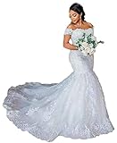 Mermaid Vestido De Novia for Bride 2024 Lace Bridal Gown for Women Bride Off Shoulder Wedding Gowns Bridal Dresses Style14 White20 Plusn