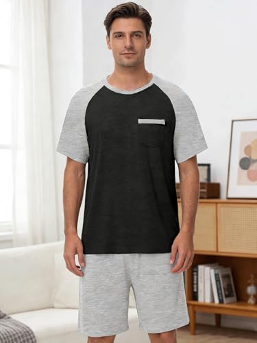 Image of Mens Pajamas Set Modal Soft Pajama Short Set Short Sleeve Pjs Sleepwear 2 Piece Lounge Set With Pockets S-3XL