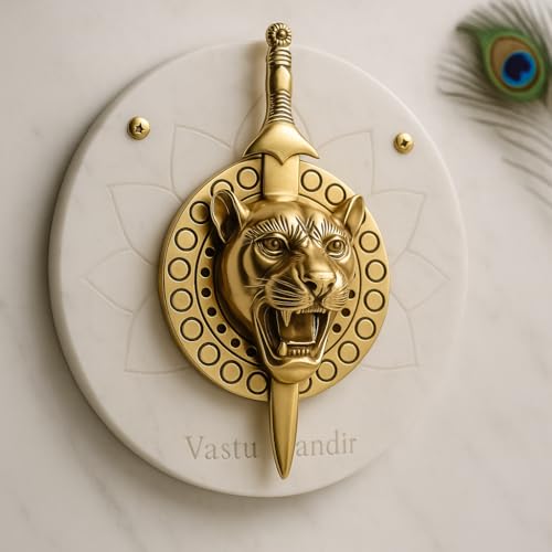 Image of Brass Lion Face Talwar, Vastu Remedy for Protection (10 cm, 1 kg)
