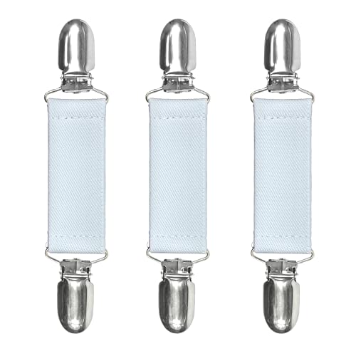 SUITUA Classic Mitten Clips (3-Pack) Heavy-Duty Glove Keepers Cinch Clips for Skiing Work Dress; Fabric-Safe Plastic Insert (White 1 inch)