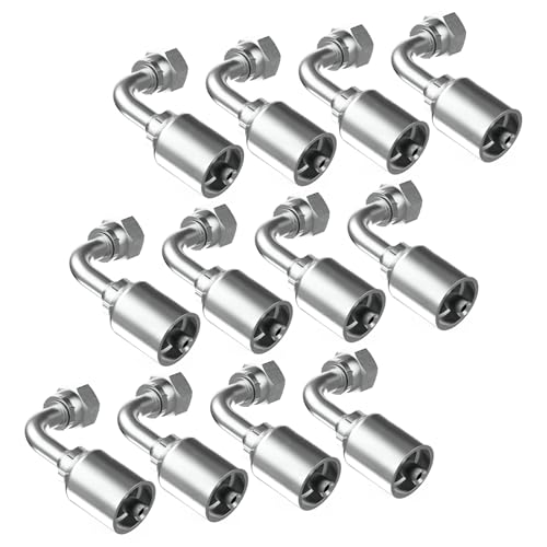 Image of 12PCS 3 /8 inch JIC 37 Female Hydraulic Hose Fittings 90 Elbow, Hydraulic Hose Crimp Fitting Ends for Air Hose Repair Kit