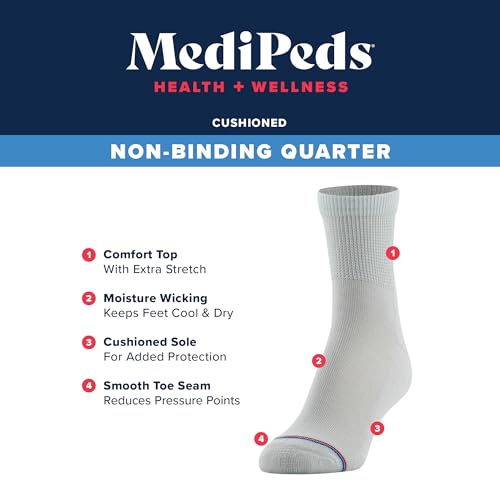 MediPeds Adult Quarter Socks With Non-Binding Top and Cushion, Multipairs2