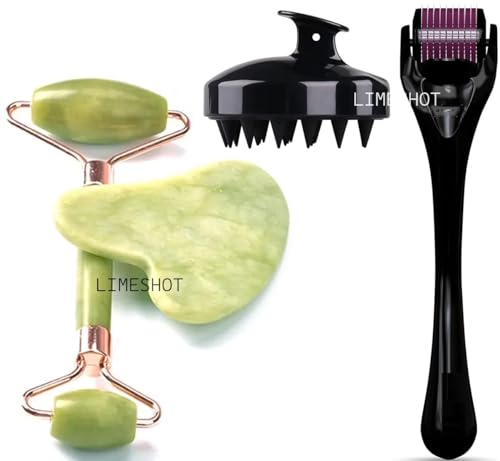 Image of Hair Massager Hair Scalp Massager Shampoo Brush+Hair Regrowth Roller With 540 Titanium Micro Needles+Face Stone Jade Roller With Gua Sha (Hair Sclap+Hair Growth Roller+Jade Roller)