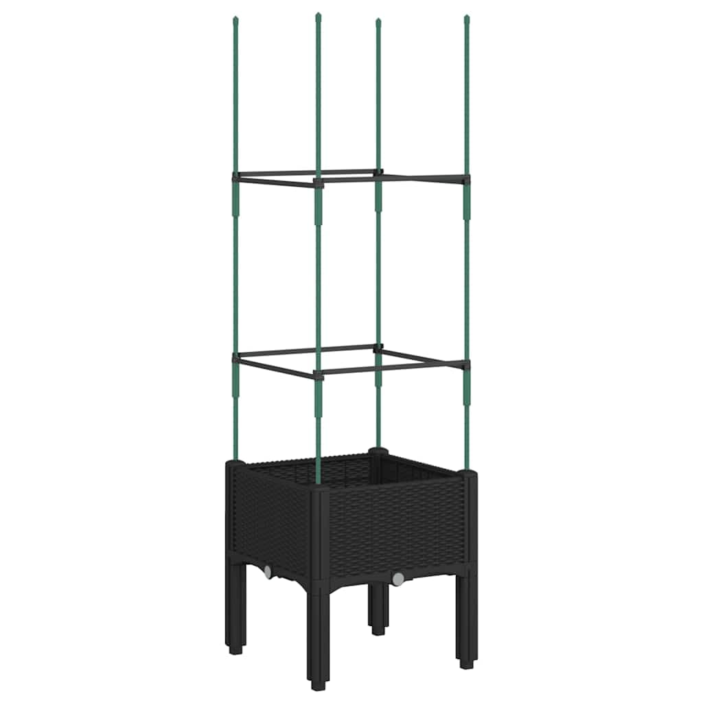 Ogrodnik z siatką polipropylenową 40x40x142,5 cm czarny | Podwyższona konstrukcja przeciw chwastom, elegancki wygląd rattanu, łatwy drenaż, dla roślin pnących