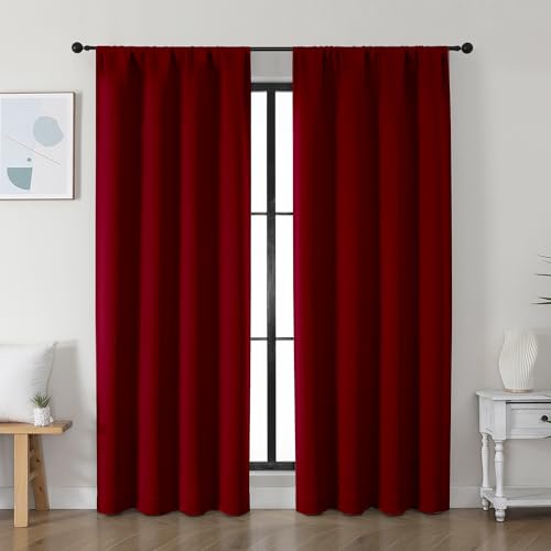 Simplebrand Ava Red Blackout Curtains for Bedroom 72 Inch Length 2 Panels Set, Privacy Thermal Insulated Rod Pocket Door Window Curtains for Patio French Door Front Door, W40 x L72 Inch, Red