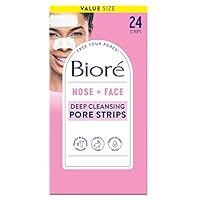 Bioré Nose+Face Blackhead Remover Strips, Deep Cleansing Strips for Nose, Chin, or Forehead, Instant Blackhead Removal and Pore Unclogging, Oil-free, Non-Comedogenic Use, Value Size 24 Count