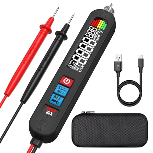 BSIDE S5X Electrical Voltage Tester Rechargeable Digital Multimeter Pen with Large Colour LCD VFD Non Contact Voltage Detector Capacitance Meter Diode Ohm Continuity Tester Live Wire Finder with Case