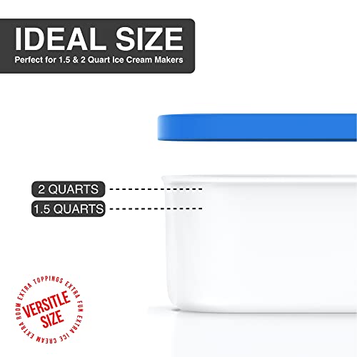 BALCI - Ice Cream Container - 2 Quart - Perfect Reusable Freezer Storage for Homemade Ice Cream Tubs for Sorbet, Frozen Yogurt and Gelato! - Flexible Silicone Lids, Long Scoop, Stackable - Blue - Thumbnail 2