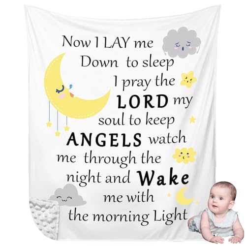 Image of Peryiter Christian Gift for Baby Baptism Plush Baby Blanket with Dotted Backing Scripture Quote Bible Verse Blanket for Newborn Boy Girl Christening Godchild, 30 x 40 Inch