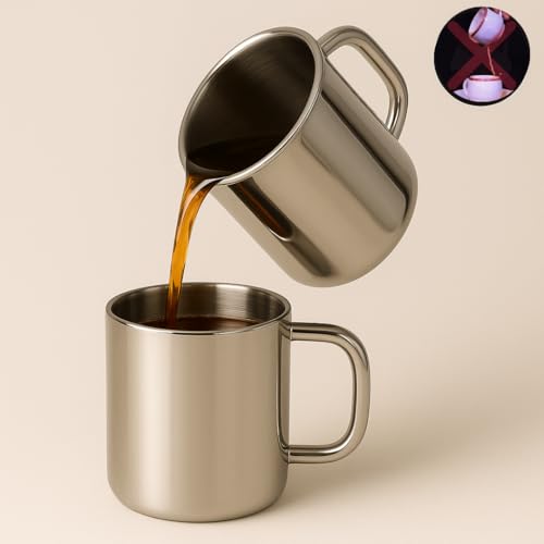 Image of Human Hydro Stainless Steel Mugs - Set of 2 (240 ml Each) | Durable Coffee Mugs & Tea Cups | Rust-Free, Spill-Proof, Easy to Clean