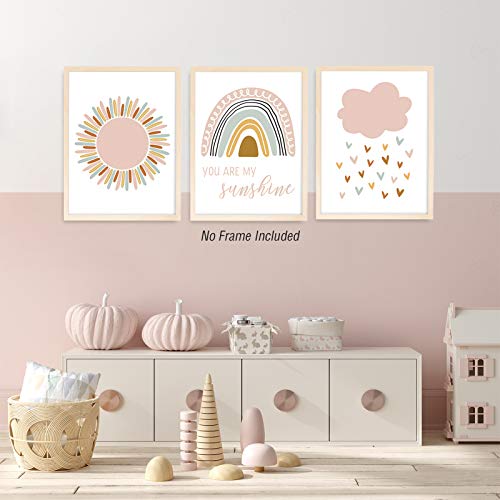 Nursery Wall Art Pink Rainbow Canvas Print - You Are My Sunshine Wall Art Decor Cloud Nursery Pictures Wall Art For Girl Bedroom Nursery Prints Posters Kids Room Wall Art 12X16X3 Inch Unframed #TOP1