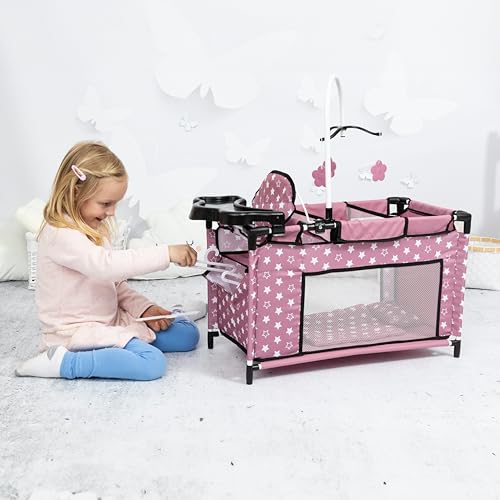 Bayer Design 62676AA Puppenbett mit Schrank, Sitz, Mobile, Ablage, Bettdecke, Kissen, Puppenzubehör