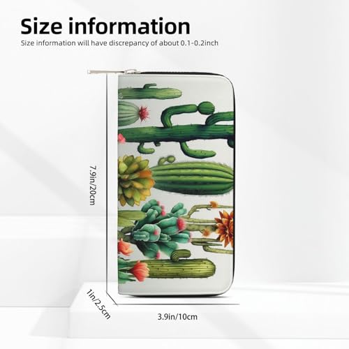 Cactus Leather Wallet For Women Girl, Zip Around Credit Card Holder Long Pu Wallet Clutch Purse Waterproof Travel Handbag3