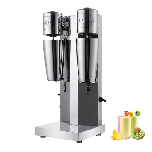 Máquina comercial de batidos, máquina de acero inoxidable de doble cabeza con taza de gran capacidad, pies antideslizantes, cambio de marcha alta/baja para frappé, leche espumosa, jugos