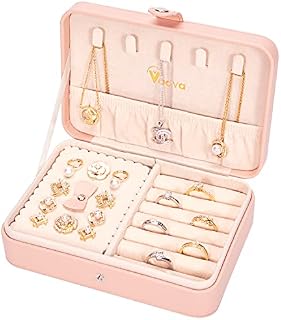 Voova Travel Jewellery Box Organiser for Women Girls, PU Leather Small Jewelry Storage Case with Smart Earrings Plate, Mini jewlerrying Display Holder for Earrings Rings Necklace Bracelets,White