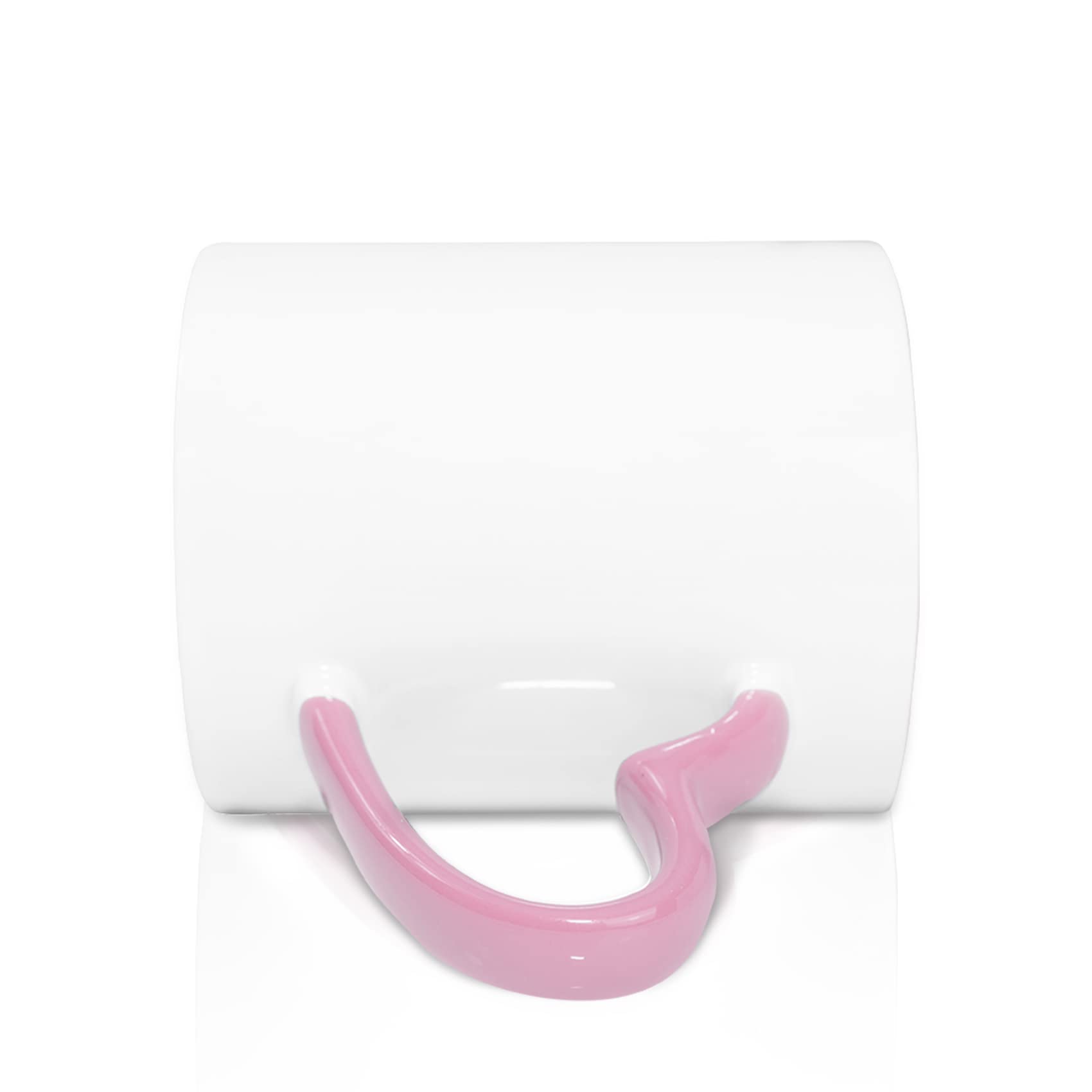 Sumex Juego de 12 tazas de café de cerámica en blanco de sublimación de 325 ml con mango de corazón para té, leche, latte, cacao caliente, interior rosa y asa