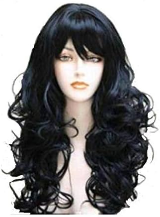 Womens Hair wig Black Synthetic Full Wig Natural Wavy Loose Curl Synthetic Fabulous Wig Natural As Real Hair Party Wig (Black)