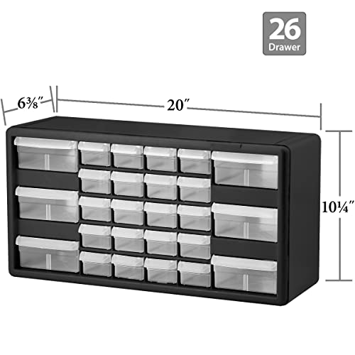 Akro-Mils 10126, 26 Drawer Plastic Parts Storage Hardware And Craft Cabinet, 20-Inch W X 6-Inch D X 10-Inch H, Black #TOP2