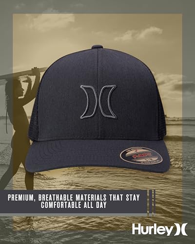 Image of Hurley Mens Trucker Hat - Lightweight Breathable Stretch Mesh Back Curved Bill Baseball Cap with 3D Front Icon Logo
