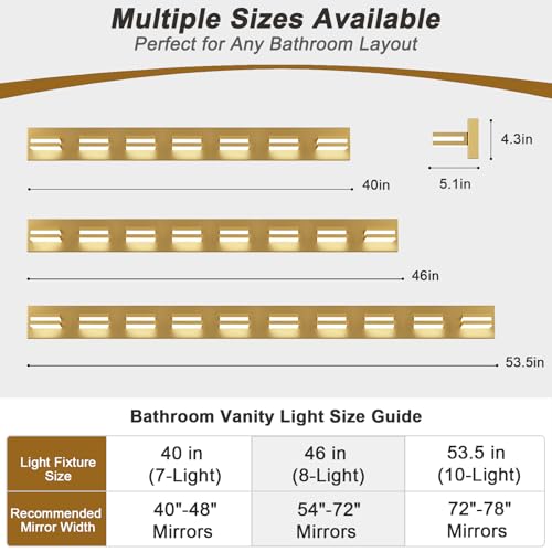 Image of IZORRO LED Modern Bathroom Lights Fixtures(10-Light,Dimmable),Gold Acrylic Wall Lighting,Vanity Lights for Bathroom Over Mirror - 6000k 53.5In (No Assembly Required)