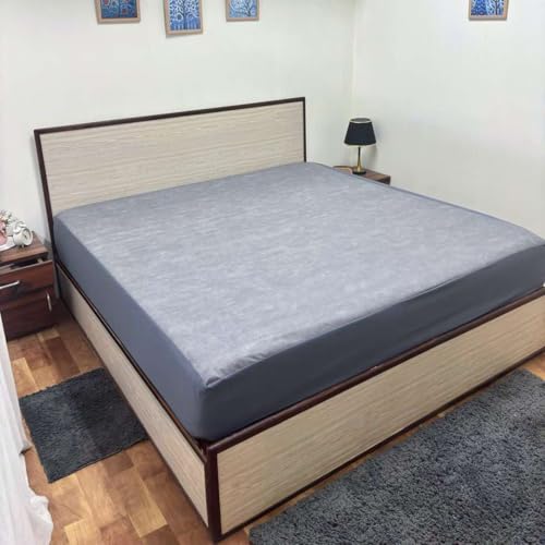 Image of Waterproof Soft Non-Woven Mattress Protector for Bed in Size 78 inchx66 inch |Breathable Elastic Fitted Mattress Cover for 10-Inch Deep Mattresses - Grey