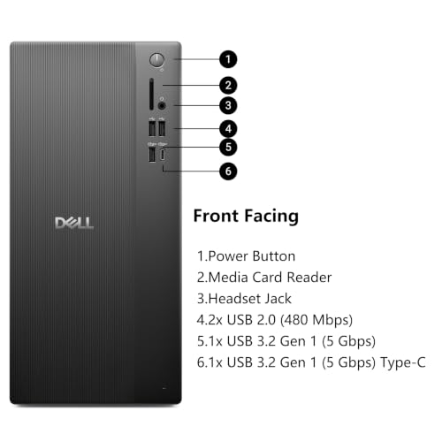 Image of Dell Pro Tower Desktop PC 2026, Intel i3-14100, 16GB DDR5 RAM, 512GB SSD | Dual Monitor Support, WiFi 6, Bluetooth, HDMI, DisplayPort,Type-C, Windows 11 Pro, Carbon Black