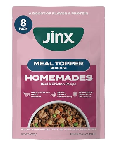 Jinx Beef & Chicken Wet Dog Food Pouches, Meal or Dog Food Topper Mix-in, Made with Real Beef & Chicken, Bone Broth, No Fillers - Puppy, Adult, Senior, 3oz, 8 Pack