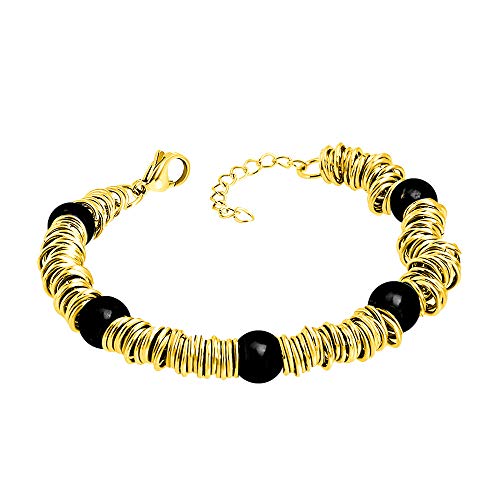 Image of 555Jewelry Stainless Steel Extendable Charm Discs & Beads Bracelet for Women
