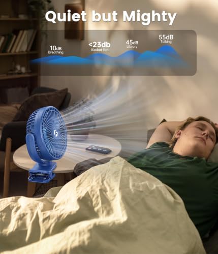 Image of 40000mAh Clip on Fan for Golf Cart, Up to 127Hrs Portable Rechargeable Fans | 8-inch Desk Fan with 3 Speeds, 9 LEDs, Timers, Hook, Battery Operated Fan for Office,Desk,Camping,Treadmill,Tent, Dark Blue