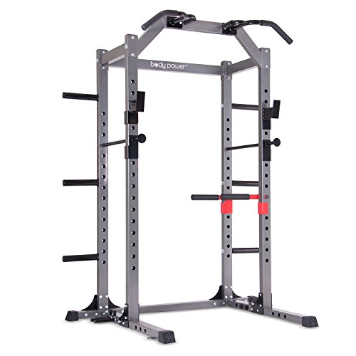 Body Power Deluxe Rack Cage System Enhanced with Upgrades/Full-Length Safety Bars/Built in Optional