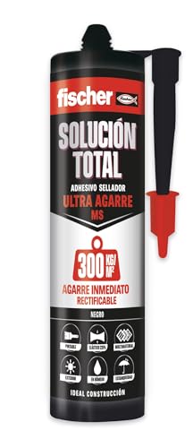 fischer - Solución Total Ultra Agarre 300kg | Pegamento fuerte | Adhesivo y Sellante MS Polímero |Uso Interior y Exterior | Pintable y Resistente a Impactos | 290ml | Negro
