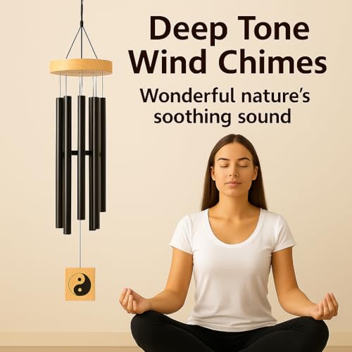 Image of 6 Pipe Wind Chimes for Home & Balcony - 28 Inch Aluminum Chime with Pleasant Soothing Tones | Positive Energy & Good Luck Outdoor Garden Decor | Housewarming Gift for Home & Patio (Black)