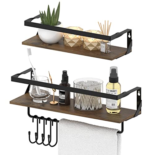 Ditwis Floating Shelves with Rail and Towel Bar for Bathroom, Set of 2 Rustic Wall Mounted Storage Shelf for Bedroom, Kitchen, Including 4 Hooks Ditwis Floating Shelves with Rail and Towel Bar for Bathroom, Set of 2 Rustic Wall Mounted Storage Shelf for Bedroom, Kitchen, Including 4 Hooks