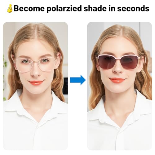 Image of Women's Large Blue Light Blocking Glasses plus Magnetic Sunglasses Clip, Easy to Switch to Shades for Driving