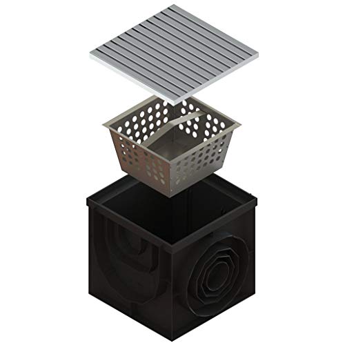 Standartpark - 16x16 Inch Catch Basin. PPE Plastic with 100% Stainless Steel - ADA/Heel Proof Grate and Sediment Basket Included.