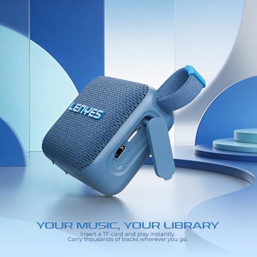 Image of Lenyes S213 Bluetooth Pocket Speaker, 6W, IPX7 Waterproof, Deep Bass, 5Hr Playtime, TWS Stereo, Bluetooth 5.0, TF Card, Carry Strap, Compact and Lightweight, Blue