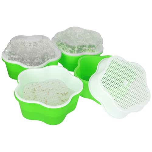 JASTOO Juego de 4 bandejas para brotes, torre de brotes, bandeja de cultivo para semillas grandes, bandeja de germinación, verde, medio, casual, redondo, interior