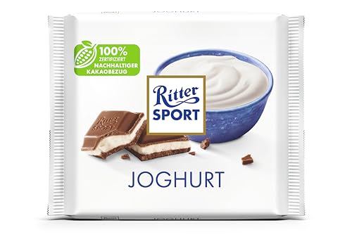 RITTER SPORT Joghurt (12 x 100 g) Vollmilch-Schokolade mit Joghurt gefüllt erfrischende Magermilch-Joghurt-Creme Tafelschokolade im Knickpack